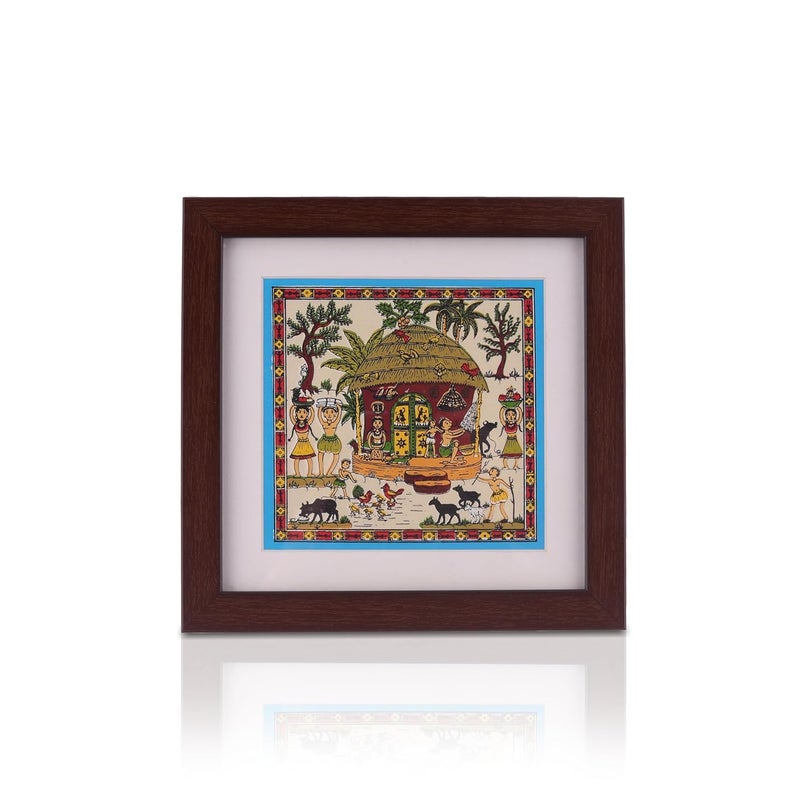 Bhumee Creations Bhumee Creations Handprinted Tussar Silk Painting Table top Painting 6 x 6 Bohemian Tussar Silk - Image 1