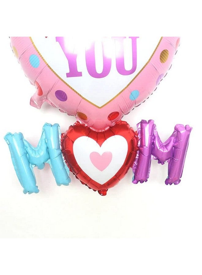 أتباتا فانكي بالونات Atpata Funky Love You Mom على شكل قلب عملاق من رقائق الألومنيوم لتزيين عيد ميلاد الأم/عيد الأم - Image 4