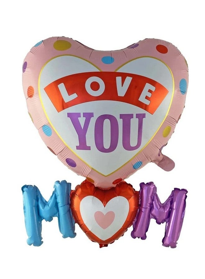 أتباتا فانكي بالونات Atpata Funky Love You Mom على شكل قلب عملاق من رقائق الألومنيوم لتزيين عيد ميلاد الأم/عيد الأم - Image 1