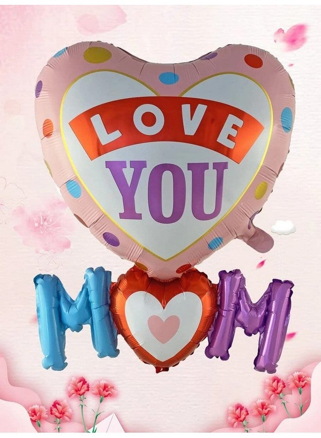 أتباتا فانكي بالونات Atpata Funky Love You Mom على شكل قلب عملاق من رقائق الألومنيوم لتزيين عيد ميلاد الأم/عيد الأم - Image 3