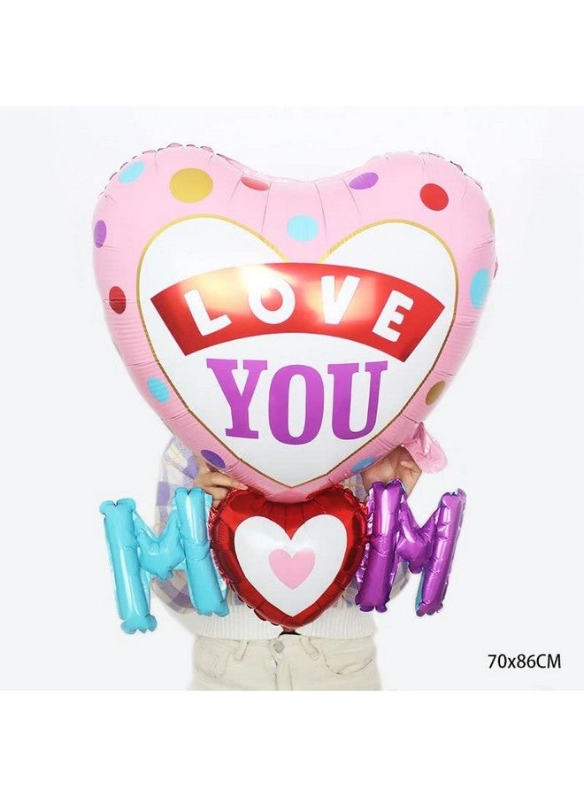 أتباتا فانكي بالونات Atpata Funky Love You Mom على شكل قلب عملاق من رقائق الألومنيوم لتزيين عيد ميلاد الأم/عيد الأم - Image 2