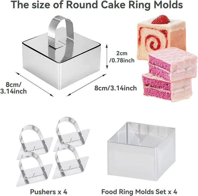 Uncle Jack 4 Pieces Food Ring Molds Set, 3 Inch Stainless Steel Cake Ring Mold with Pusher, for Kitchen Tools, Baking Pastry, Cake, Mousse (Include 4 Rings and 4 Pushers) - Image 3