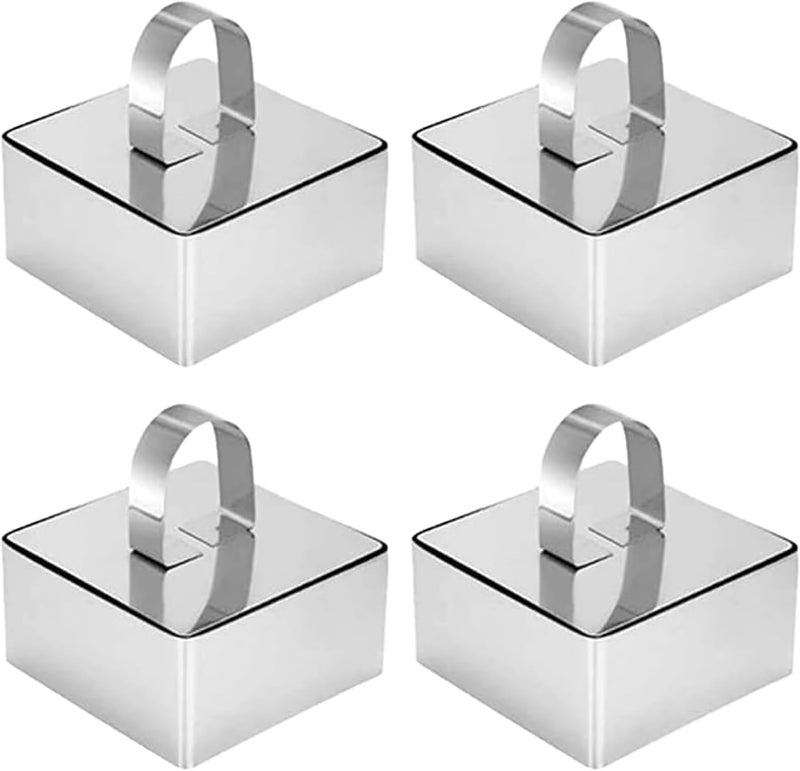 Uncle Jack 4 Pieces Food Ring Molds Set, 3 Inch Stainless Steel Cake Ring Mold with Pusher, for Kitchen Tools, Baking Pastry, Cake, Mousse (Include 4 Rings and 4 Pushers) - Image 1
