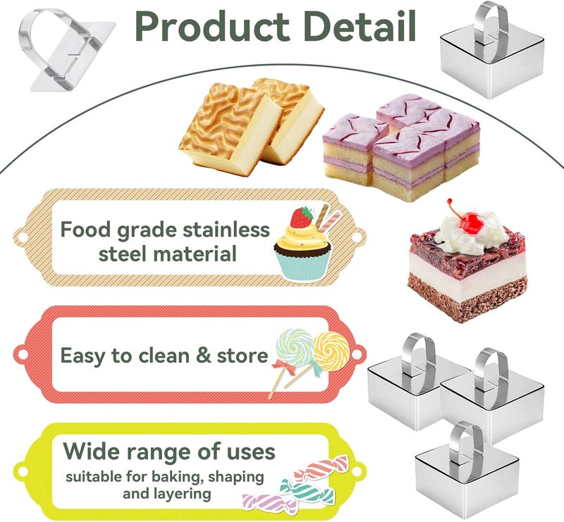 Uncle Jack 4 Pieces Food Ring Molds Set, 3 Inch Stainless Steel Cake Ring Mold with Pusher, for Kitchen Tools, Baking Pastry, Cake, Mousse (Include 4 Rings and 4 Pushers) - Image 2