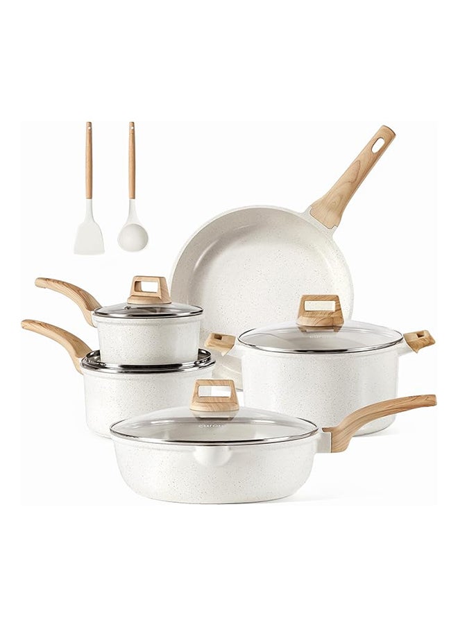 11 Piece Aluminum Non-stick Cookware Set Pots and Pans with wooden handles, 1X16cm Saucepan with Lid, 1X20cm Saucepan with Lid, 1X26cm Casserole With Lid, 1X28cm Frypan, 1X28cm Deep Frypan with Lid, 1x Turner, 1x Laddle, Ice Cream