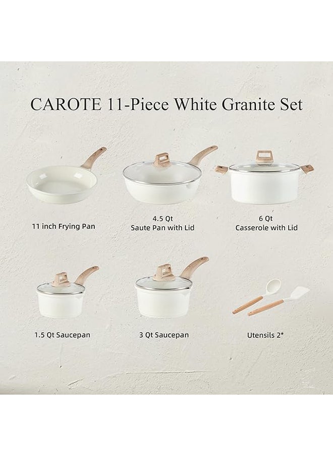 11 Piece Aluminum Non-stick Cookware Set Pots and Pans with wooden handles, 1X16cm Saucepan with Lid, 1X20cm Saucepan with Lid, 1X26cm Casserole With Lid, 1X28cm Frypan, 1X28cm Deep Frypan with Lid, 1x Turner, 1x Laddle, Ice Cream