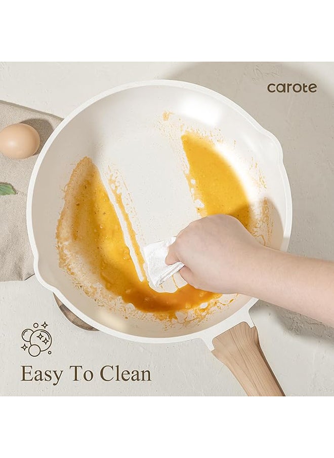 11 Piece Aluminum Non-stick Cookware Set Pots and Pans with wooden handles, 1X16cm Saucepan with Lid, 1X20cm Saucepan with Lid, 1X26cm Casserole With Lid, 1X28cm Frypan, 1X28cm Deep Frypan with Lid, 1x Turner, 1x Laddle, Ice Cream