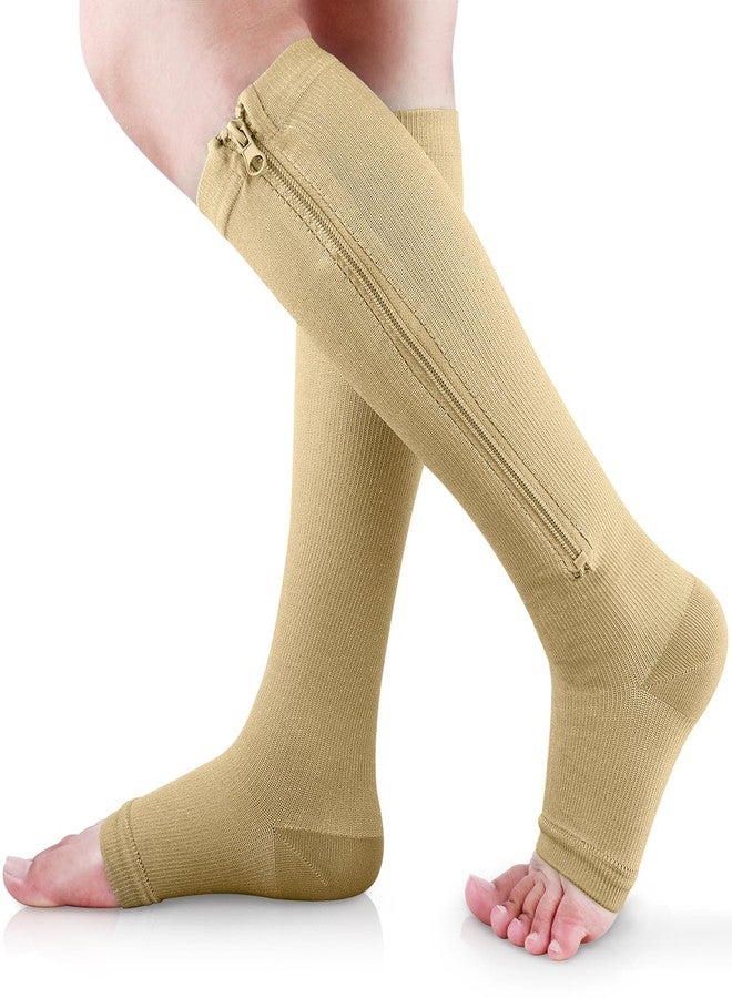 Ailaka Medical Zipper Compression Socks, 15-20 mmHg Knee High Open Toe Compression Socks for Men Women, Support Socks for Varicose Veins, Edema - Image 1