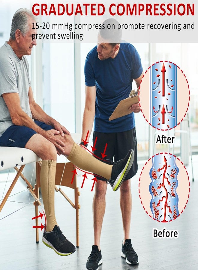 Ailaka Medical Zipper Compression Socks, 15-20 mmHg Knee High Open Toe Compression Socks for Men Women, Support Socks for Varicose Veins, Edema - Image 2