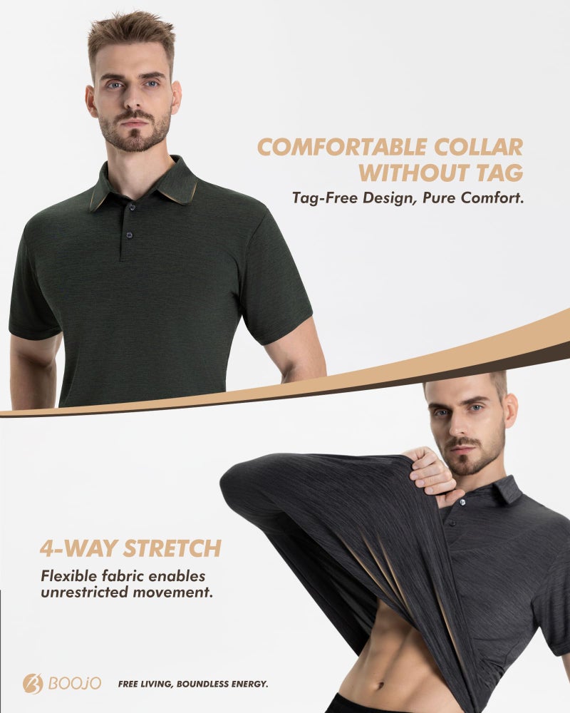 BOOJO 7 Pack Polo Shirts for Men - Quick Dry Moisture Wicking Performance Short Sleeve Mens Golf Shirts for Casual Work - Image 3