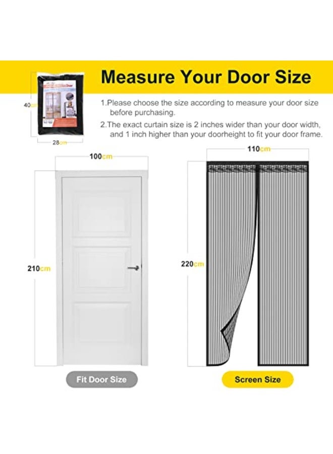 Rainberg Magnetic Fly Screen Door, Heavy Duty Bug mesh Curtain with Powerful Magnets and Full Frame Magic Tape, Insect Protection Door no Gap, Keep Bugs Out. (110 x 220 cm, Black) - Image 2