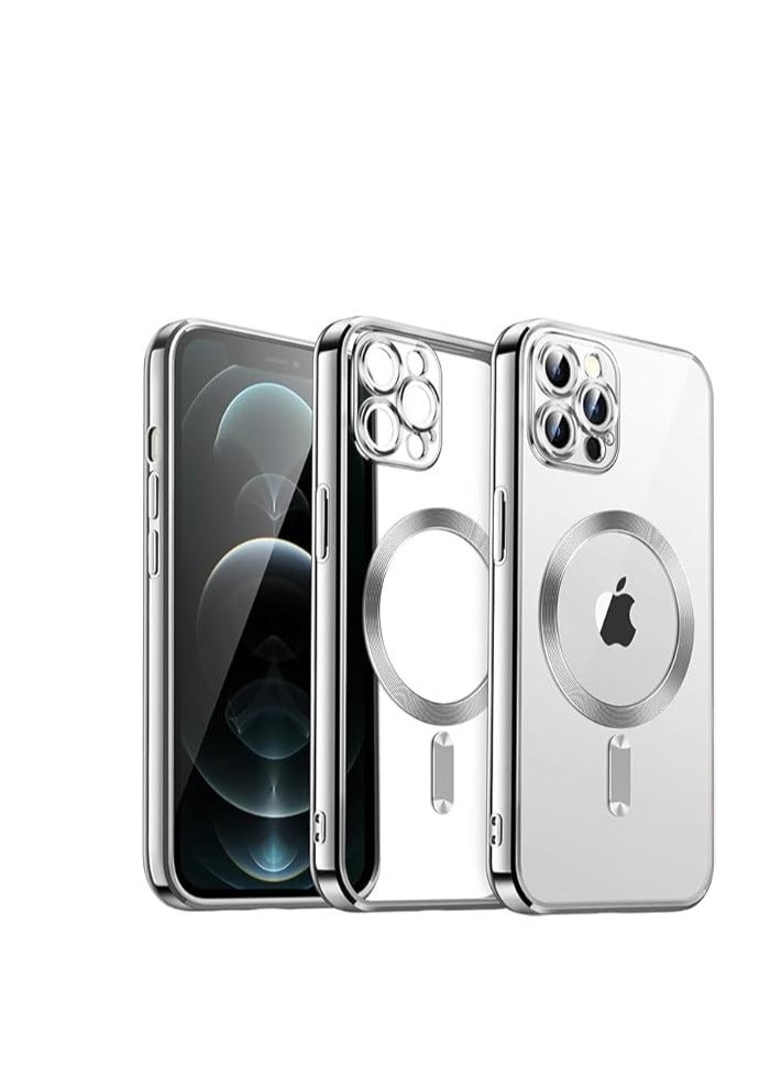 Soft Clear Case for iPhone 13 Pro Max, Camera Lens Full Protection, Compatible with Wireless Charging, Shockproof Electroplated TPU Phone Cover (Silver)