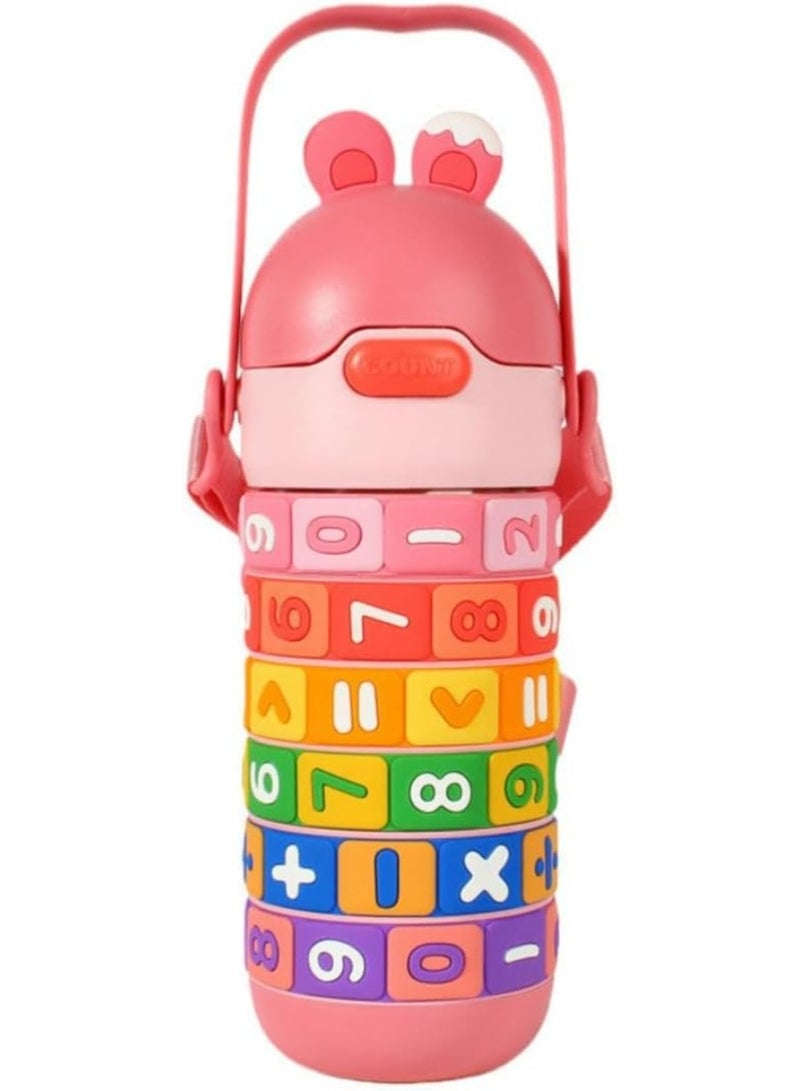 Tradeo Kids Math Learning Water Bottle, 430ml, Rainbow Number Rings, Stainless Steel with Strap Multicolor - Image 3