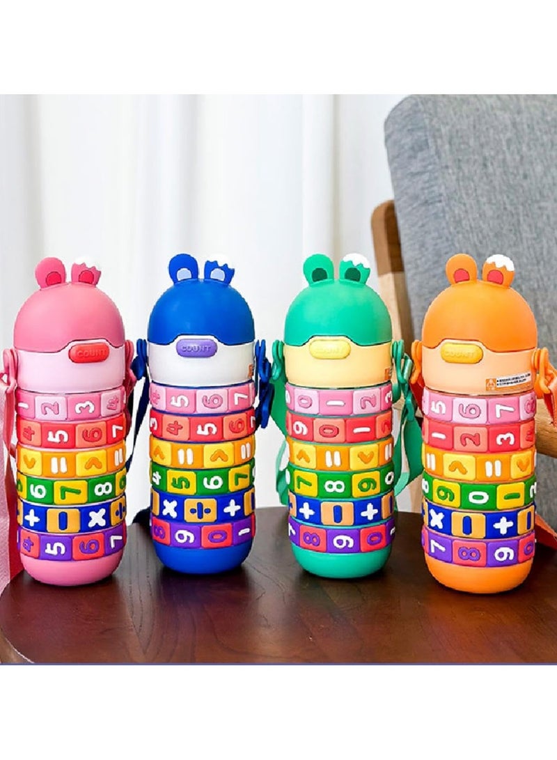 Tradeo Kids Math Learning Water Bottle, 430ml, Rainbow Number Rings, Stainless Steel with Strap Multicolor - Image 4