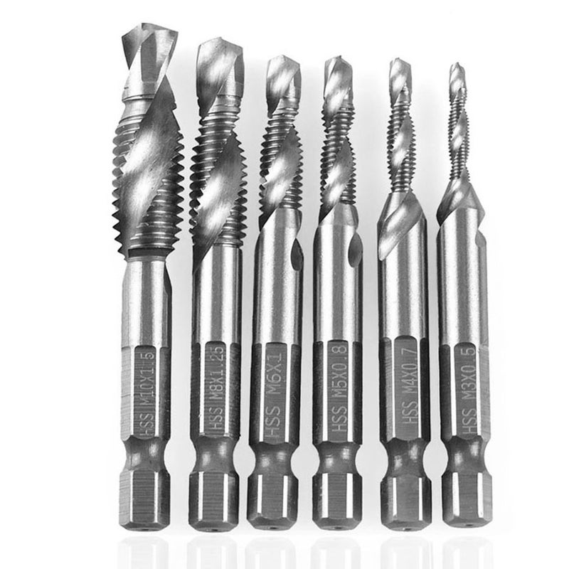6PCs Hex Shank Screw Tap Drilling Tapping Tools Metric Industrial Accessory for Screw Machine6PC Metric 4341 Composite Tap - Image 1