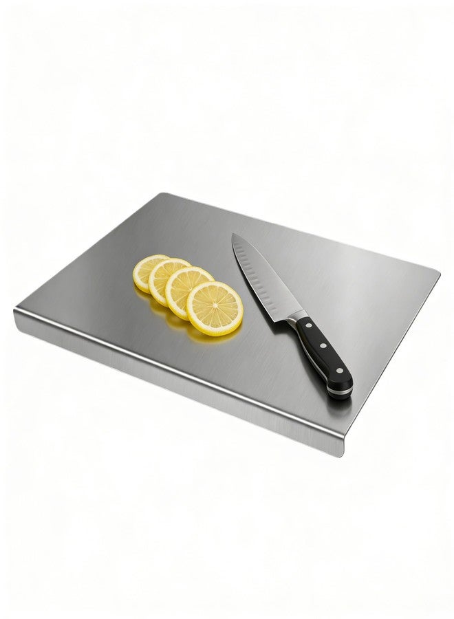 WILLKOMMEN Stainless Steel Cutting Board for Kitchen, Metal Cutting Board with Counter Lip Dishwasher Safe Chopping Board for Meat, Fish, Vegetables, Fruits, Bread, Pastry (40 x 30cm/ 16 x 12 in) - Image 1