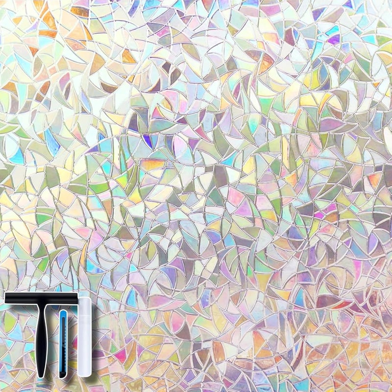 Volcanics Privacy Window Film Decorative Window Cling Glass Film Reflective 3D Window Film 90 x 200CM Non-Adhesive Window Stickers Static Cling Window Covering - Image 1
