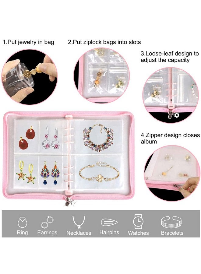 maycreate MAYCREATE® Transparent Jewelry Storage Book, Anti Oxidation Jewelry Storage Organizer Bag with 60 Pockets for Bracelets Necklace Rings, Pink  - Image 3