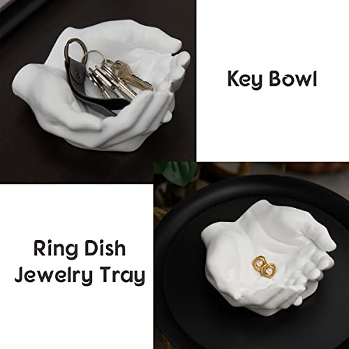 Tapeera Hand Shaped Succulent Planter Pot - Crystal Holder Display - Air Plant Holder Hand Planter - Giving Hands Sculpture Decor - Key Bowl Ring Dish Trinket Dish Candy Dish - Candle Holder (White) - Image 5