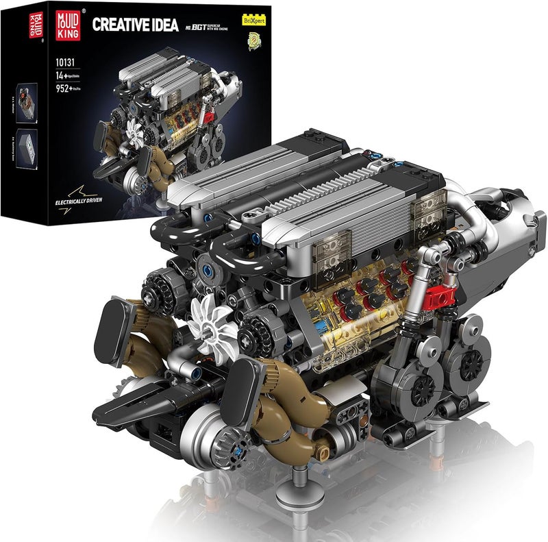 mould king 10131 W16 Engine Building Blocks Sets That Run,Physical Science Experiment Models for Teens, 16-Cylinder Car Engine Building Engineering Toys for Kids/Adults Collections(952+PCS) - Image 1