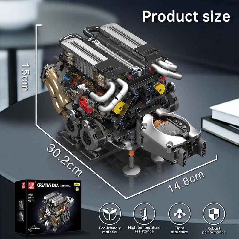 mould king 10131 W16 Engine Building Blocks Sets That Run,Physical Science Experiment Models for Teens, 16-Cylinder Car Engine Building Engineering Toys for Kids/Adults Collections(952+PCS) - Image 3