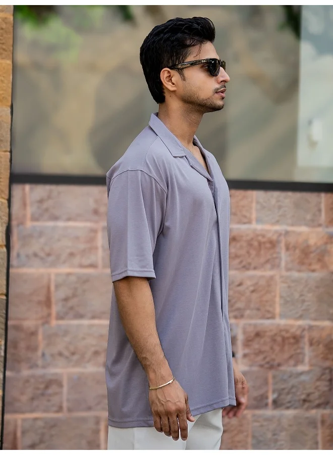 Maniac  Maniac Mens Solid Collar Neck Half Sleeve Lilac Color CottonBlend Shirt for Men | Best Price UAE