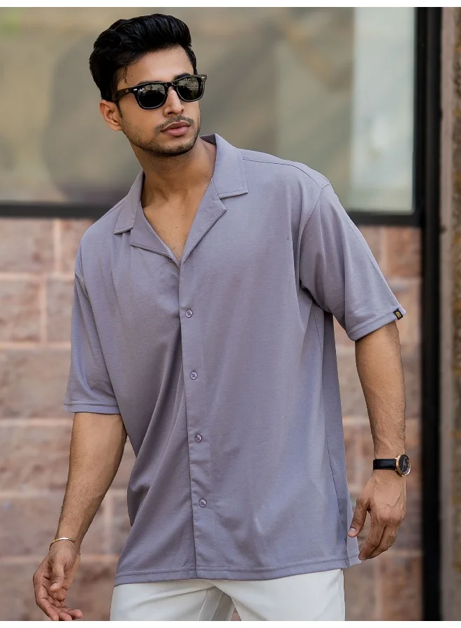Maniac  Maniac Mens Solid Collar Neck Half Sleeve Lilac Color CottonBlend Shirt for Men | Best Price UAE