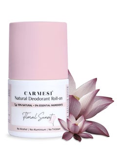 Carmesi Natural Deodorant Roll-on for Women | 95% Natural + 5% Essential Ingredients | For Fresh Underarms All Day | No Aluminium | No Triclosan | Floral Sunset | 50 ml