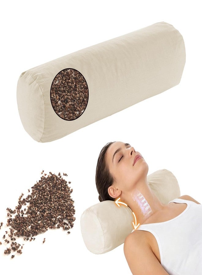 LOFE Buckwheat Pillow - Adjustable Buckwheat neck Pillow(17x6) to Provide Firm Support, Neck Roll Pillows for Side and Back Sleepers, Cylinder Bolster Pillows with Organic Pillowcase - Image 1