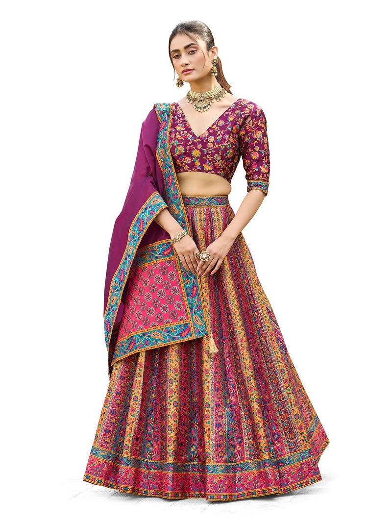 PURVAJA Women's Jacquard Semi-Stitched Lehenga choli (Hira-Wine_Free Size) - Image 5
