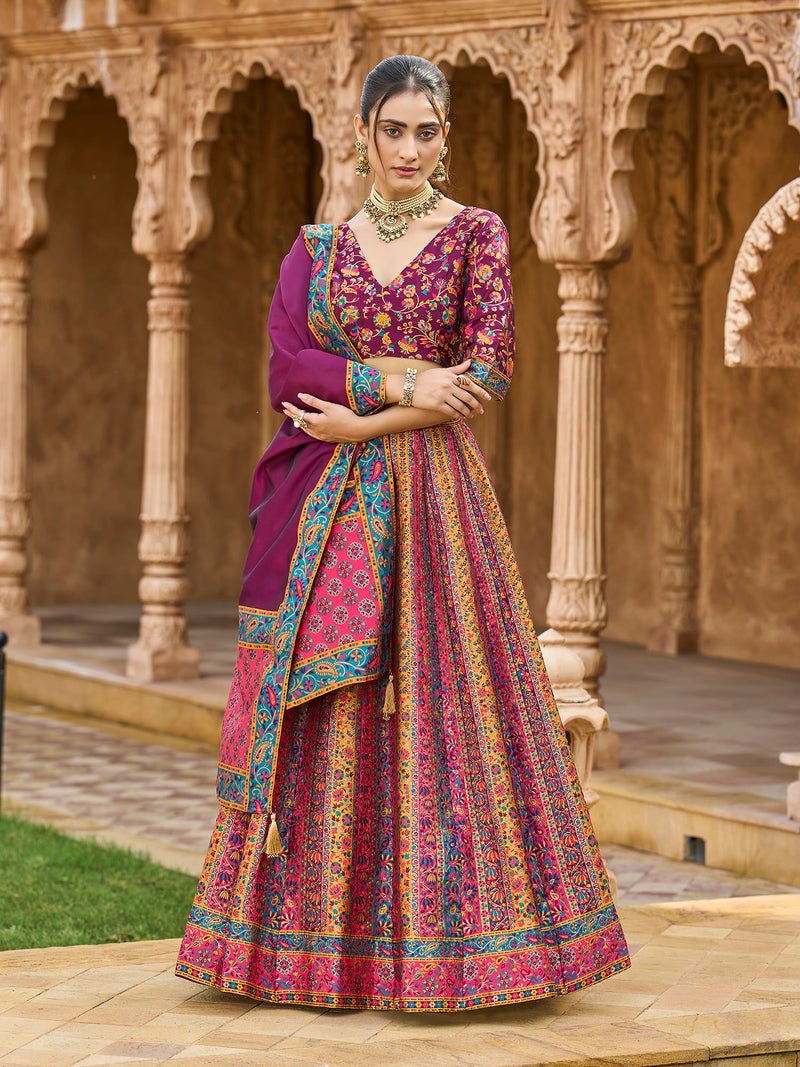 PURVAJA Women's Jacquard Semi-Stitched Lehenga choli (Hira-Wine_Free Size) - Image 2