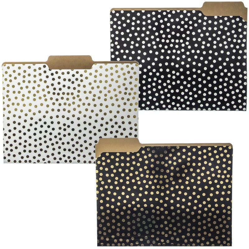 Graphique Designer Black, White, and Gold Polka Dots File Folders | Set of 9 (3 Designs) | Letter Size Organizers | Decorative Office Supplies | Durable Coated Cardstock | 1/3-Cut Tabs - Image 1