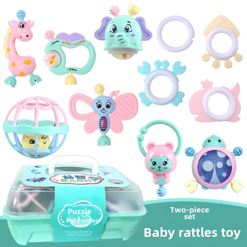 Baby rattle set baby 0-1 year old puzzle newborn tooth gum hand rattle baby toy gift box wholesale(Baby Rattle 11-piece set) - Image 1