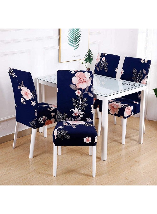 Styleys Polyester Floral Washable Elastic Dining Chair Cover Slipcovers (Set of 6, Flower in Dark Blue, SLMC167) - Image 2