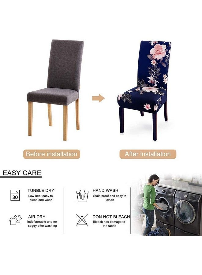 Styleys Polyester Floral Washable Elastic Dining Chair Cover Slipcovers (Set of 6, Flower in Dark Blue, SLMC167) - Image 3