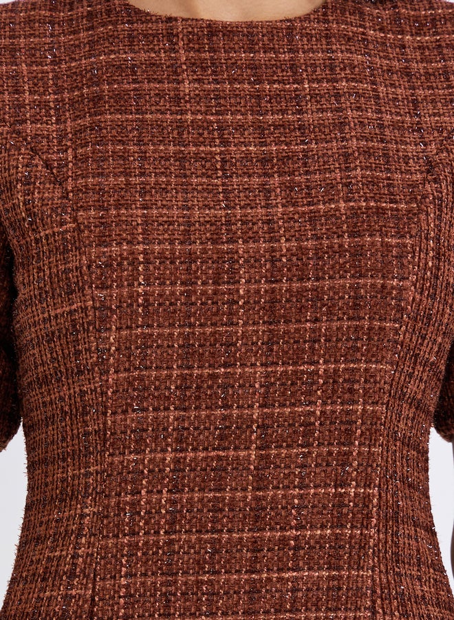 Styli Tweed Short Sleeves Mermaid hem Midi Dress - Image 4