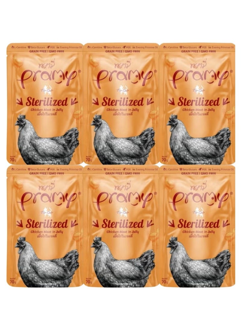 Pramy Cat Wet Food With Chicken In Jelly Flavor For Sterilized Cats - 6x70g - Specially Formulated for Sterilized Cats – Supports Weight & Urinary Health - Image 1