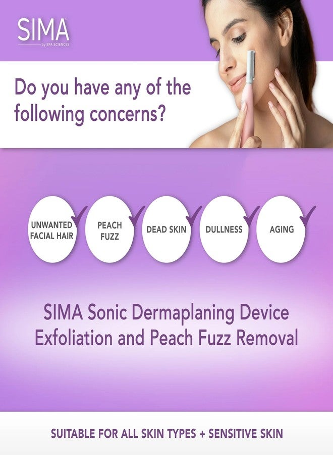 SPA SCIENCES - SIMA Patented Dermaplane Razor for Women Face - Painless 2-in-1 Facial Exfoliation & Peach Fuzz Hair Removal - Anti-Aging - 3 Speeds - Rechargeable - 19 Weeks Treatment - Image 4