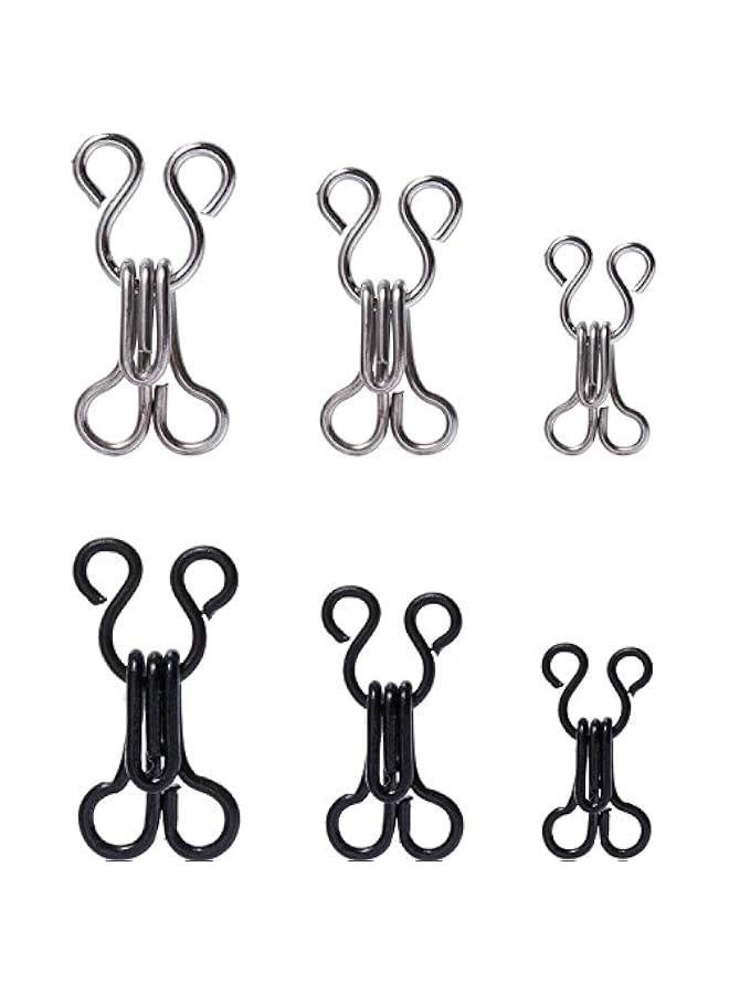 Generic 50 Set Sewing Hooks and Eyes Closure for Bra and Clothing, 3 Sizes (Silver and Black) - Image 1