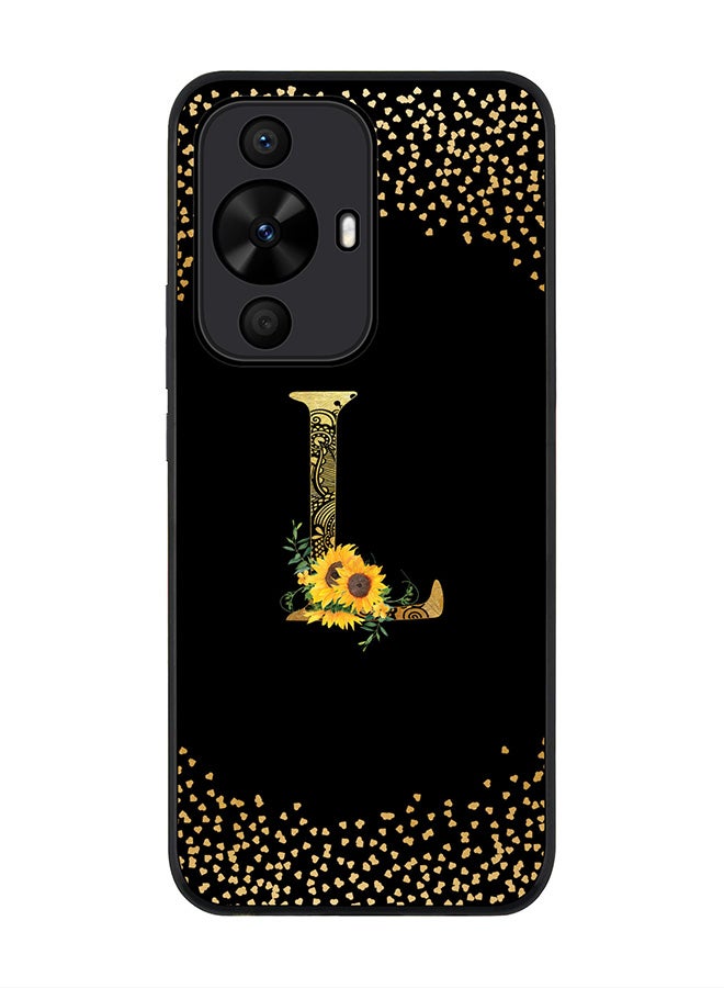 Stylizedd Rugged Black edge case for Huawei nova 12s / Huawei nova 11/ Huawei nova 12 Lite 4G,Custom Monogram Initial Letter Floral Pattern Alphabet - L (Black) - Image 1