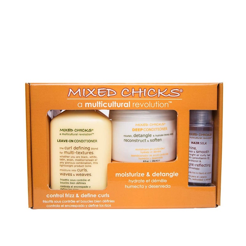 Mixed Chicks Quad Pack - Shampoo 10 fl. oz., Deep Conditioner, 8.0 fl. oz., Leave-In Conditioner, 10 fl. oz., Hair Silk, 1.7 fl. oz - Image 1