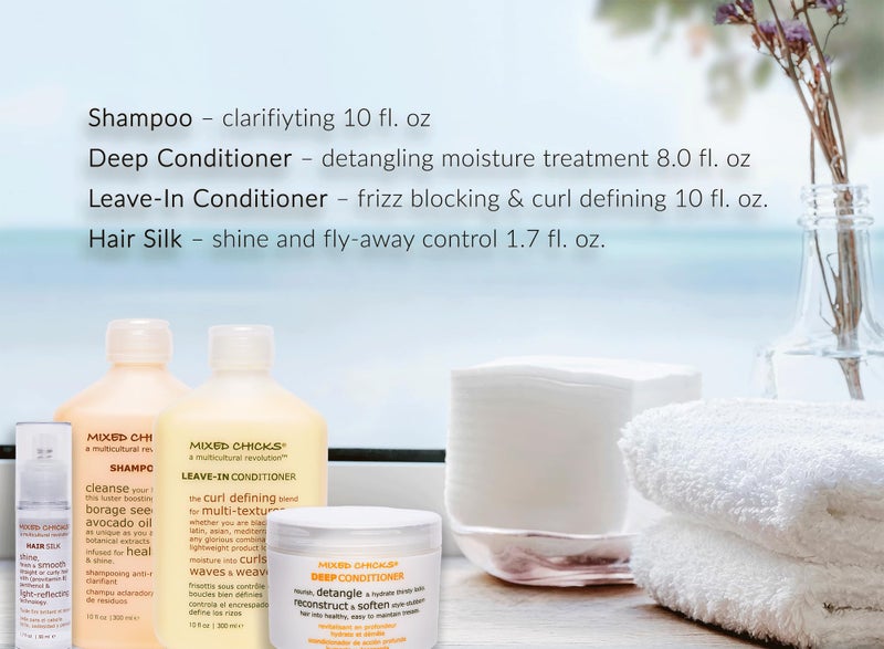 Mixed Chicks Quad Pack - Shampoo 10 fl. oz., Deep Conditioner, 8.0 fl. oz., Leave-In Conditioner, 10 fl. oz., Hair Silk, 1.7 fl. oz - Image 2