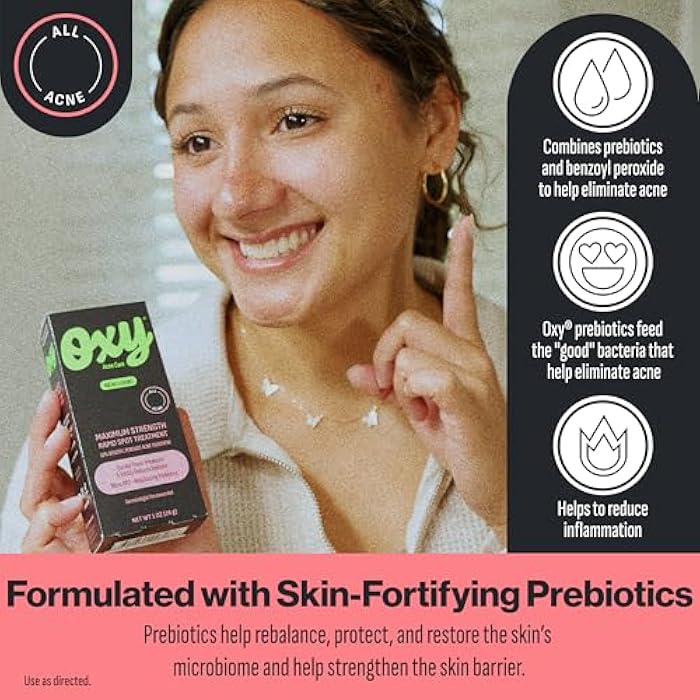 Oxy Rapid Acne Spot Treatment For Face & Body, Maximum Strength 10% Benzoyl Peroxide Acne Blemish Cream Medication for Acne and Blackheads, Prebiotic Pimple Cream for Acne Prone Skin Care, 1 oz - Image 4