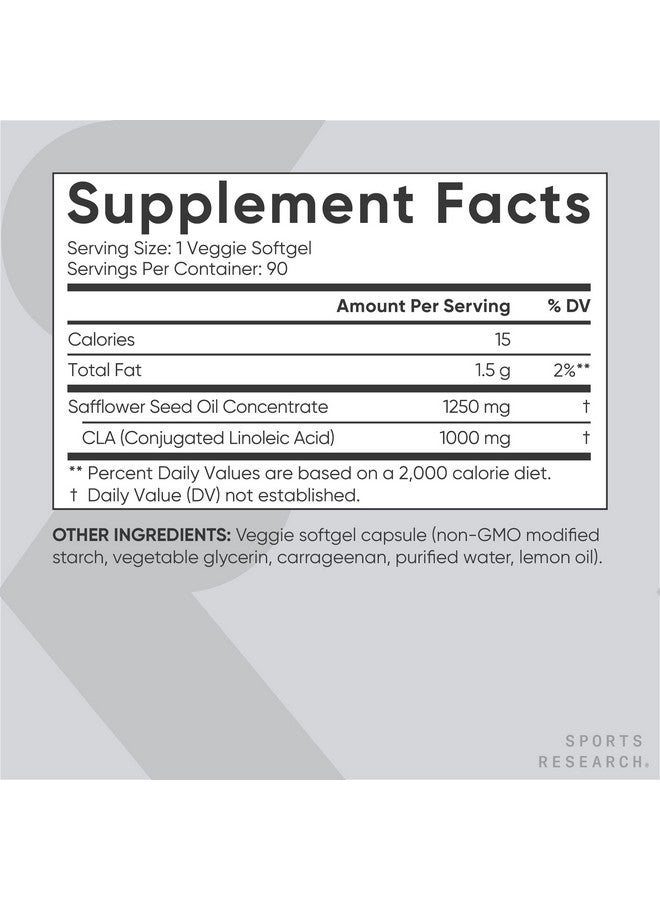 Vegan Cla 1250 90 Veggie Softgels; Nonstimulating Conjugated Linoleic Acid (Cla); Gluten Free Nongmo Verified