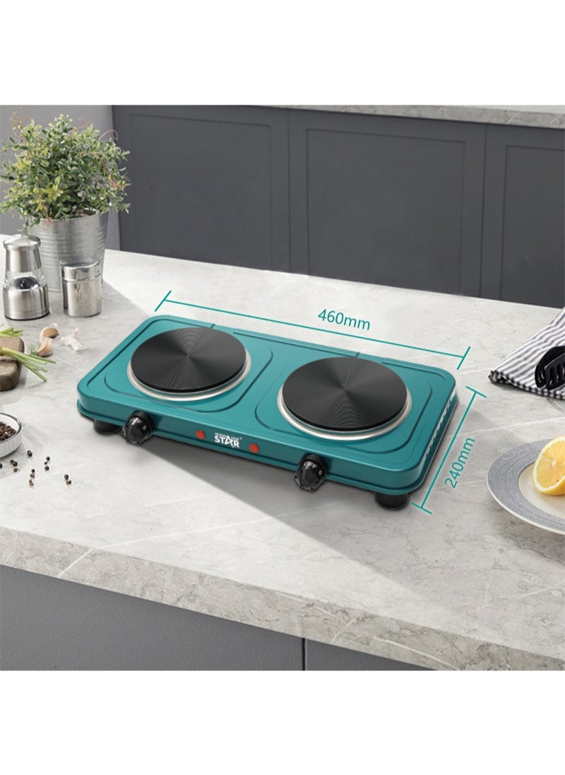 Winning Star - Electric Countertop Double Burner 1000W+1000W Portable Cooktop 5 Level Temperature Control Indicator Lights and Easy to Clean Cooking Stove - Image 1