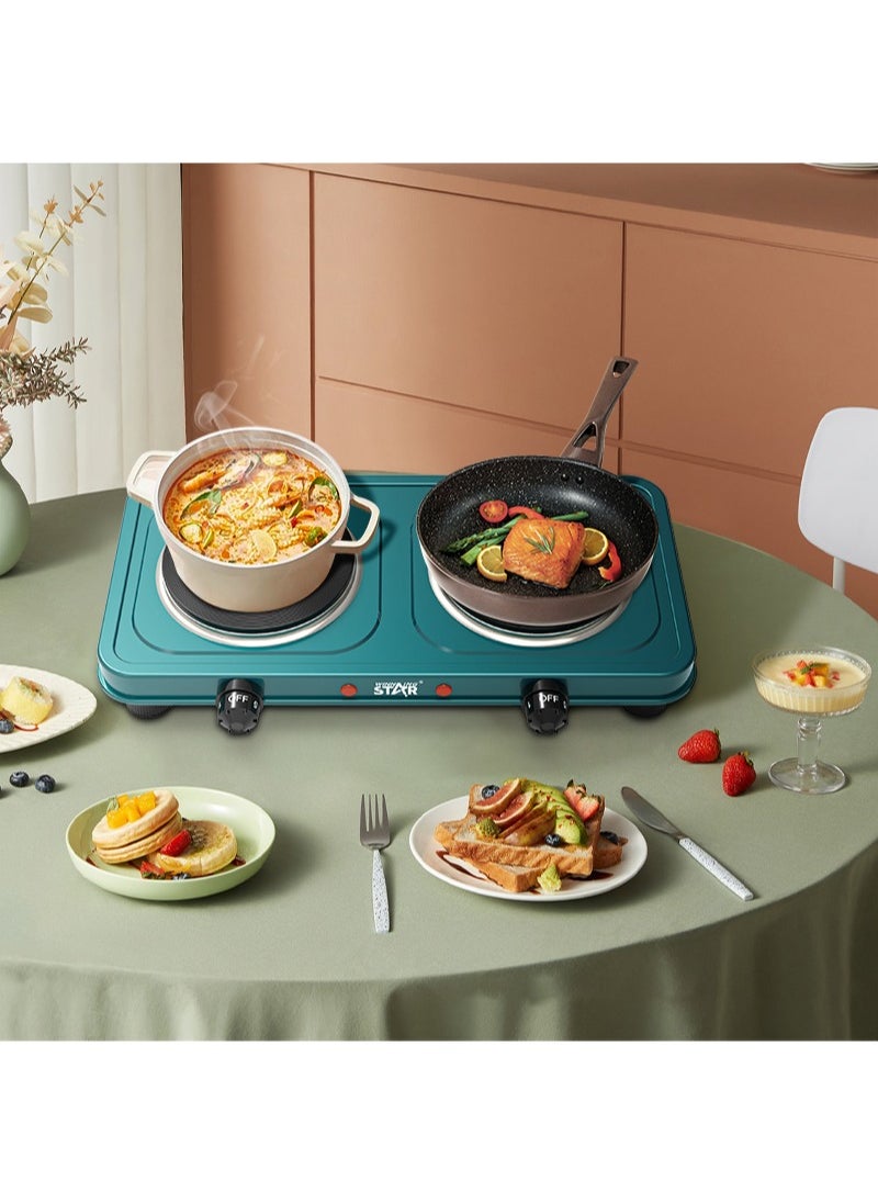 Winning Star - Electric Countertop Double Burner 1000W+1000W Portable Cooktop 5 Level Temperature Control Indicator Lights and Easy to Clean Cooking Stove - Image 1