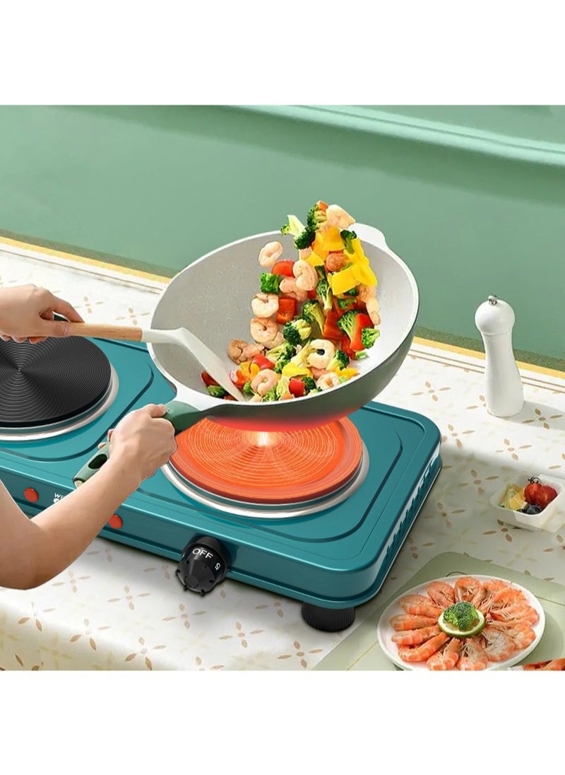 Winning Star - Electric Countertop Double Burner 1000W+1000W Portable Cooktop 5 Level Temperature Control Indicator Lights and Easy to Clean Cooking Stove - Image 1