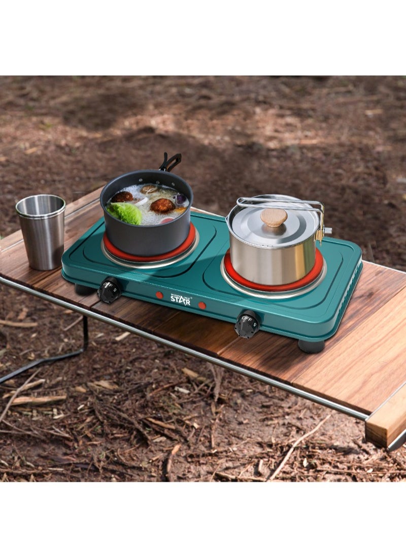 Winning Star - Electric Countertop Double Burner 1000W+1000W Portable Cooktop 5 Level Temperature Control Indicator Lights and Easy to Clean Cooking Stove - Image 1