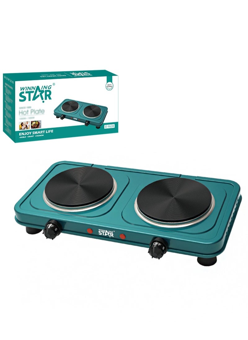 Winning Star - Electric Countertop Double Burner 1000W+1000W Portable Cooktop 5 Level Temperature Control Indicator Lights and Easy to Clean Cooking Stove - Image 1