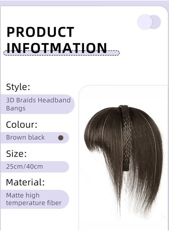 HY 3D Hair Toppers with Braid Headband, Bangs Replacement with Clip on, Hair Pieces for Women with Thinning Hair Hair Loss Cover Gray Hair, Brown Black, 40cm  - Image 3